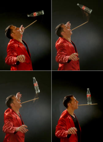 Colaflasche balancieren mit Salto